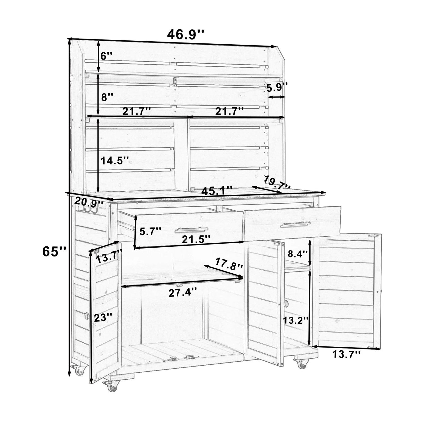 TOPMAX 65"H Large Garden Potting Bench with Storage and Lockable Wheels by HouseOfZazla