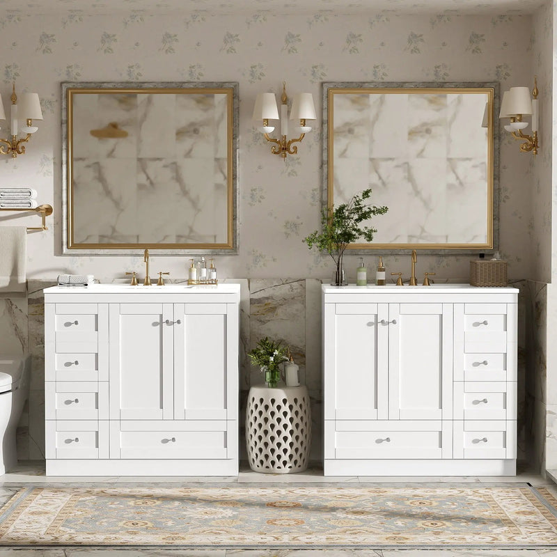 Shaker Free Standing Bathroom Vanity Cabinet & Sink, Soft Close Drawers, Soft Close Doors by HouseOfZazla