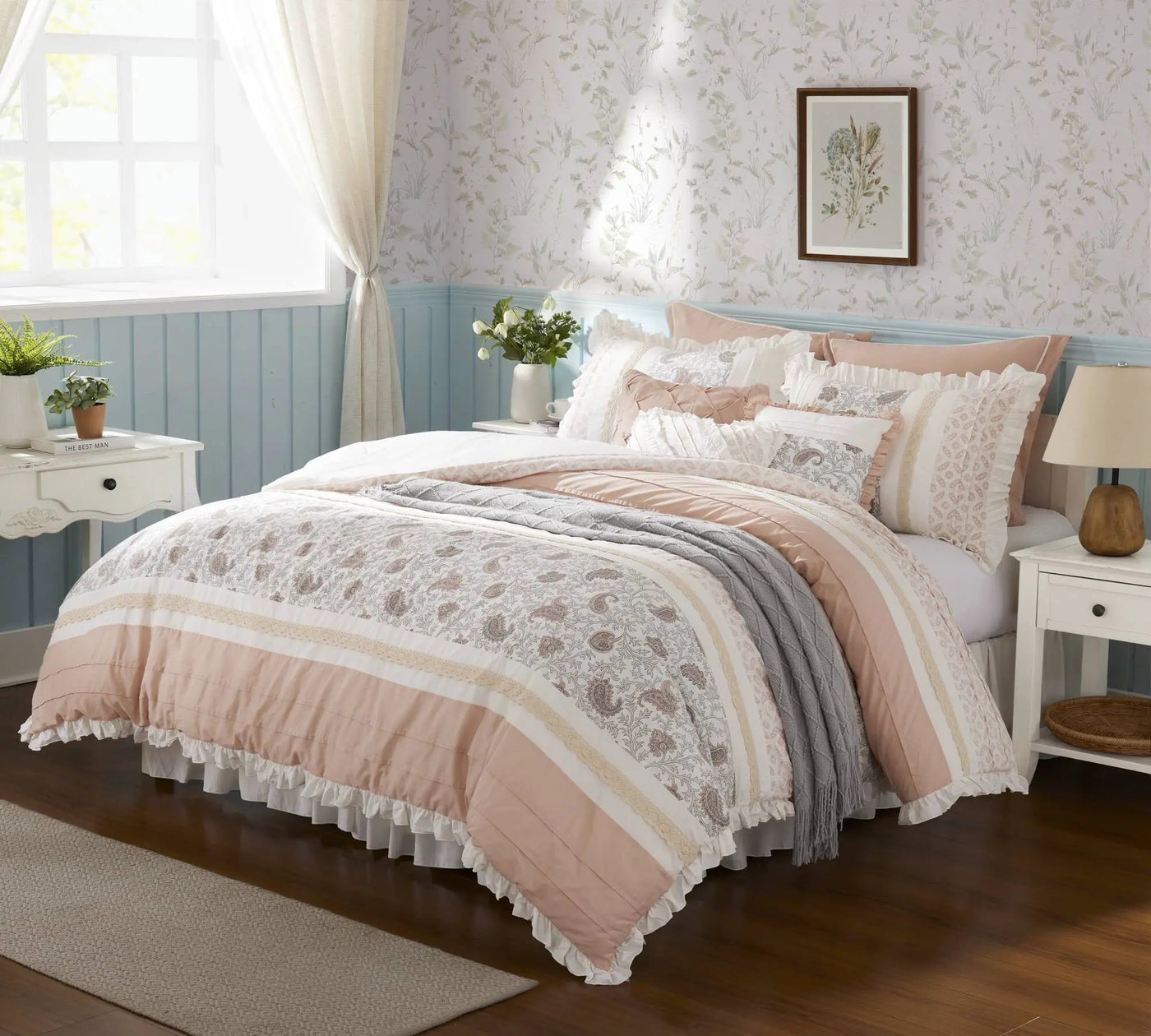 9 Piece Cotton Percale Comforter Set Blush by HouseOfZazla