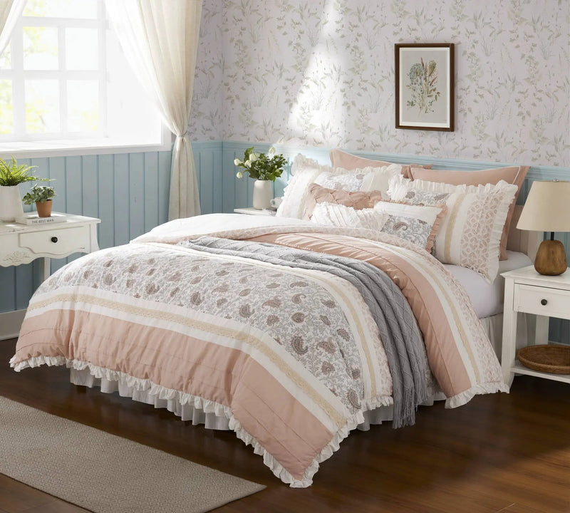 9 Piece Cotton Percale Comforter Set Blush by HouseOfZazla