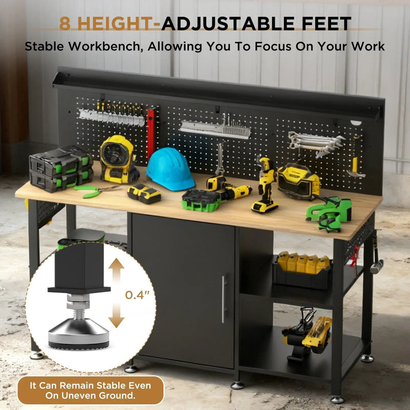 Workbench With Storage Cabinet And Pegboard - Black by HouseOfZazla
