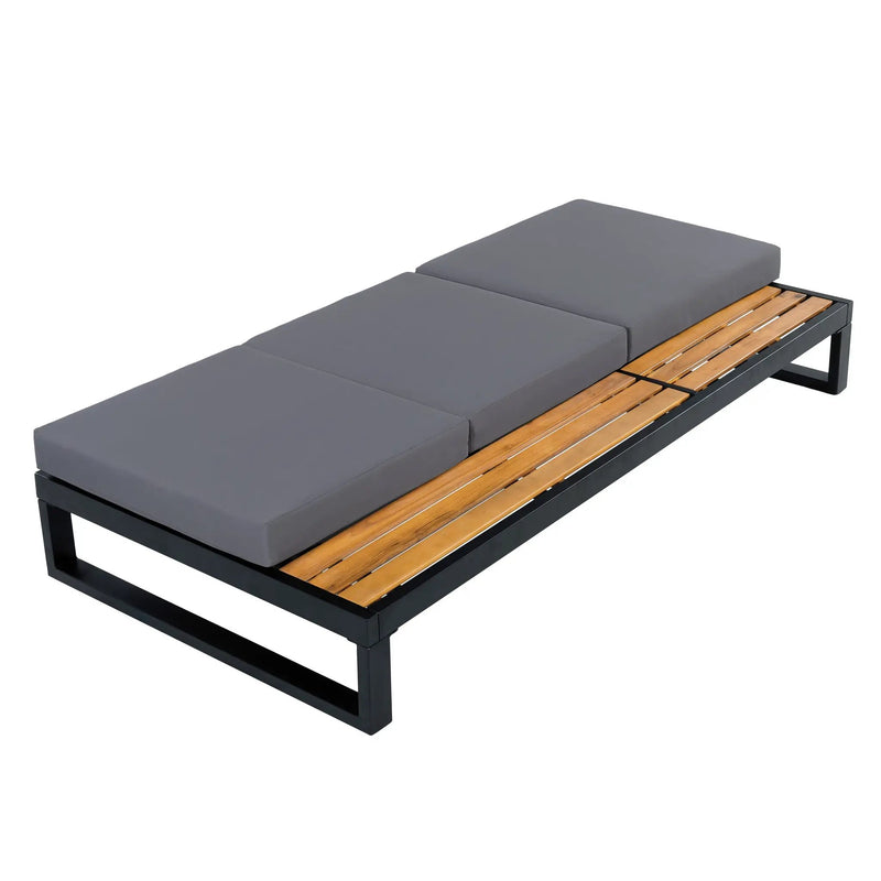Black Iron & Teak Finish Chaise Lounge Set by HouseOfZazla