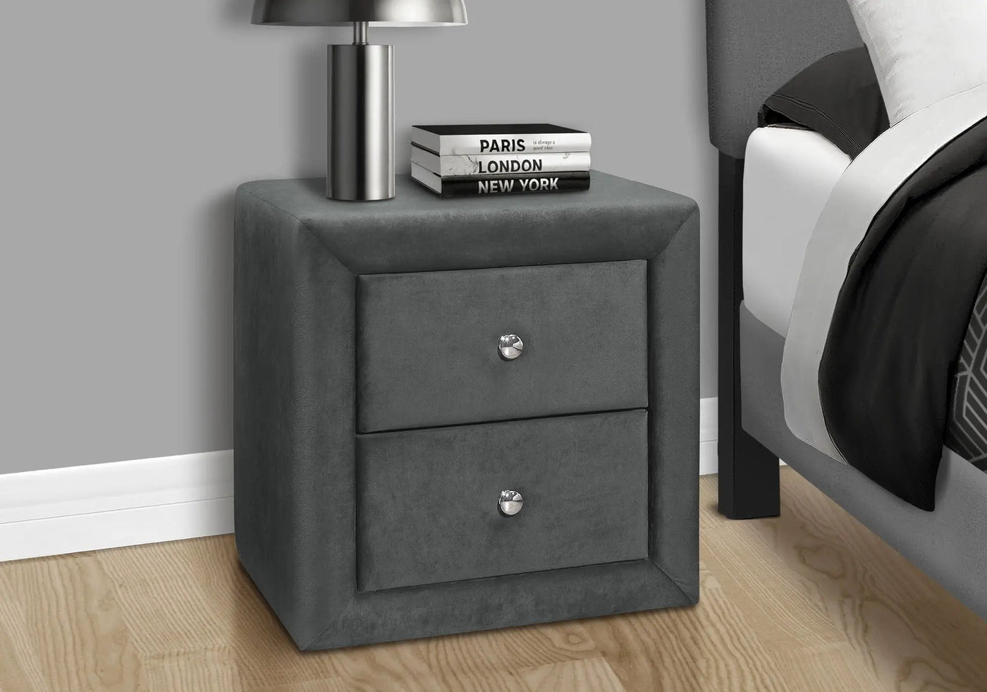 Nightstand With Storage Drawer, Upholstered, Transitional by HouseOfZazla