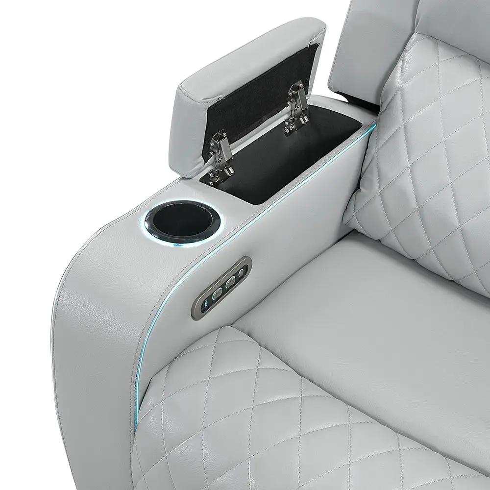 Elonzo - Power Motion Sofa With LED, Power Headrest & Speaker - Light Gray by Unique Piece Furniture