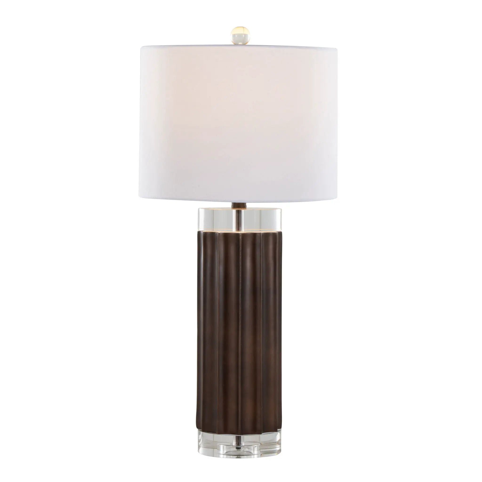 Cylinder - Fluted Contemporary Table Lamp (Set of 2) - Brown / Clear / White by HouseOfZazla