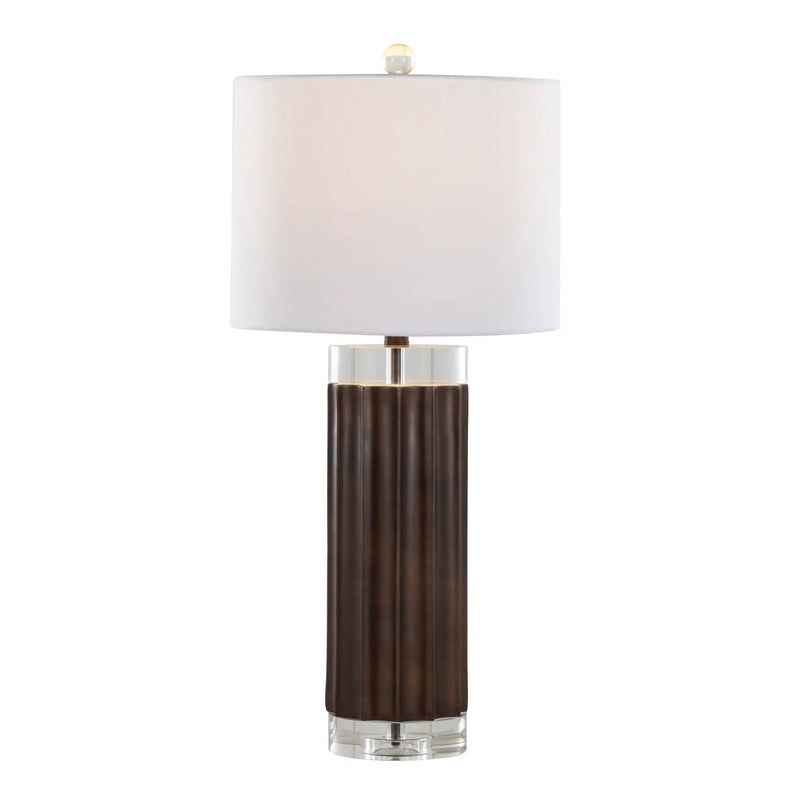 Cylinder - Fluted Contemporary Table Lamp (Set of 2) - Brown / Clear / White by HouseOfZazla