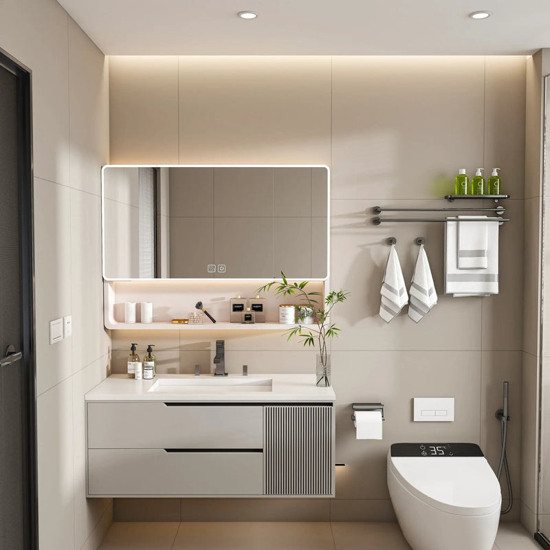 Aluminium Medicine Cabinet Mirror, With 3 Colors LED Light And Defogging Function - Khaki by HouseOfZazla