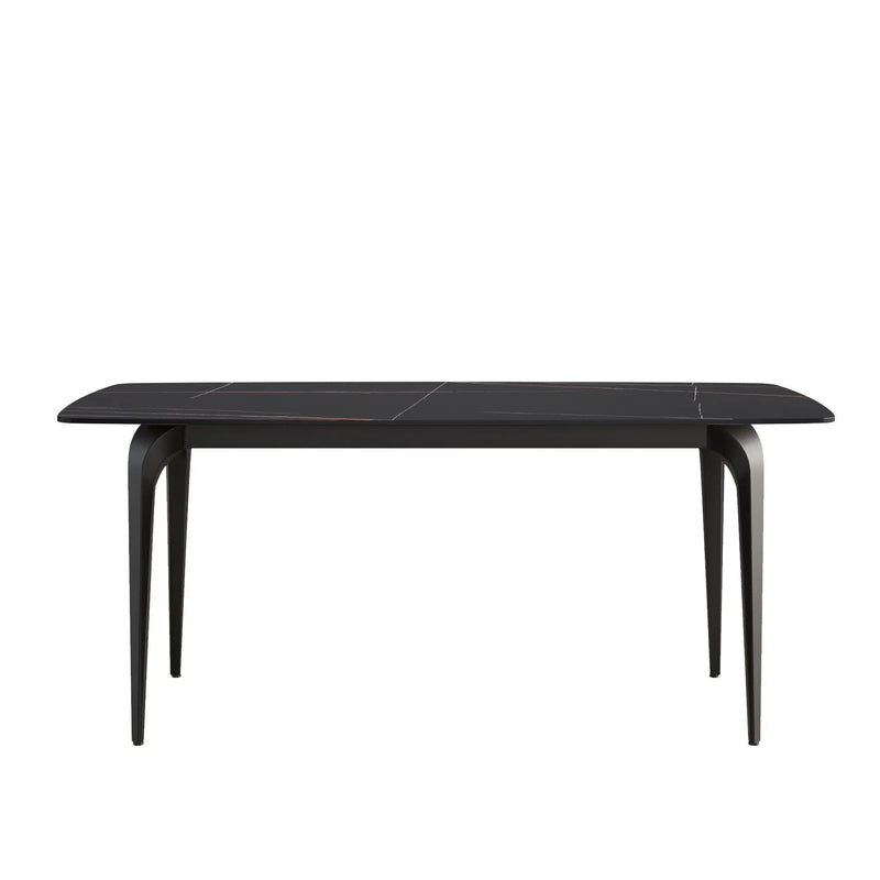70.87" Modern Artificial Stone Curved Metal Leg Dining Table, Can Accommodate 6-8 People by HouseOfZazla