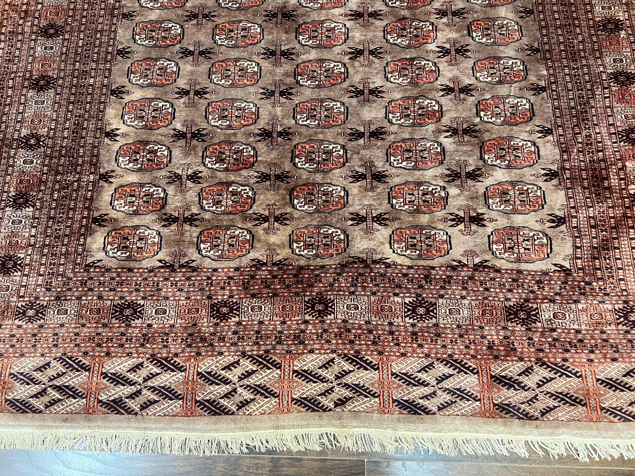 Pakistani Bokhara Turkoman Rug 7x10, Handmade Vintage Wool Carpet, Brown-Red by Jewel Rugs