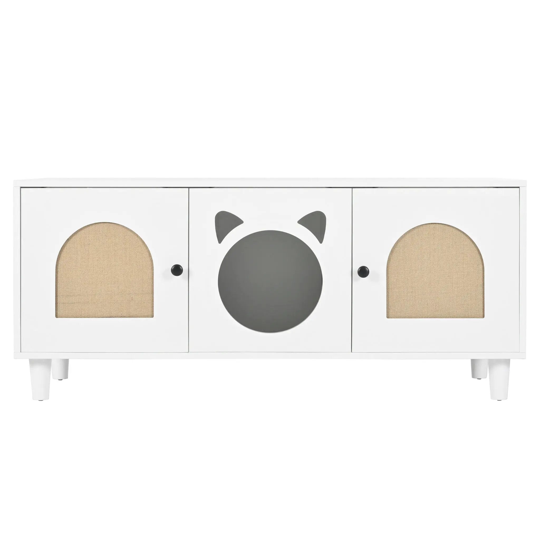 Furniture Style Cat Cabinet Cat Litter Box With Sisal Scratching Door - Cream White by HouseOfZazla
