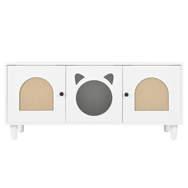 Furniture Style Cat Cabinet Cat Litter Box With Sisal Scratching Door - Cream White by HouseOfZazla