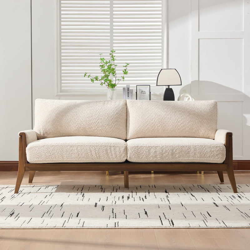 Mid-Century Modern Boucle Fabric Sofa with Solid Wood Frame, photo 2 of 10