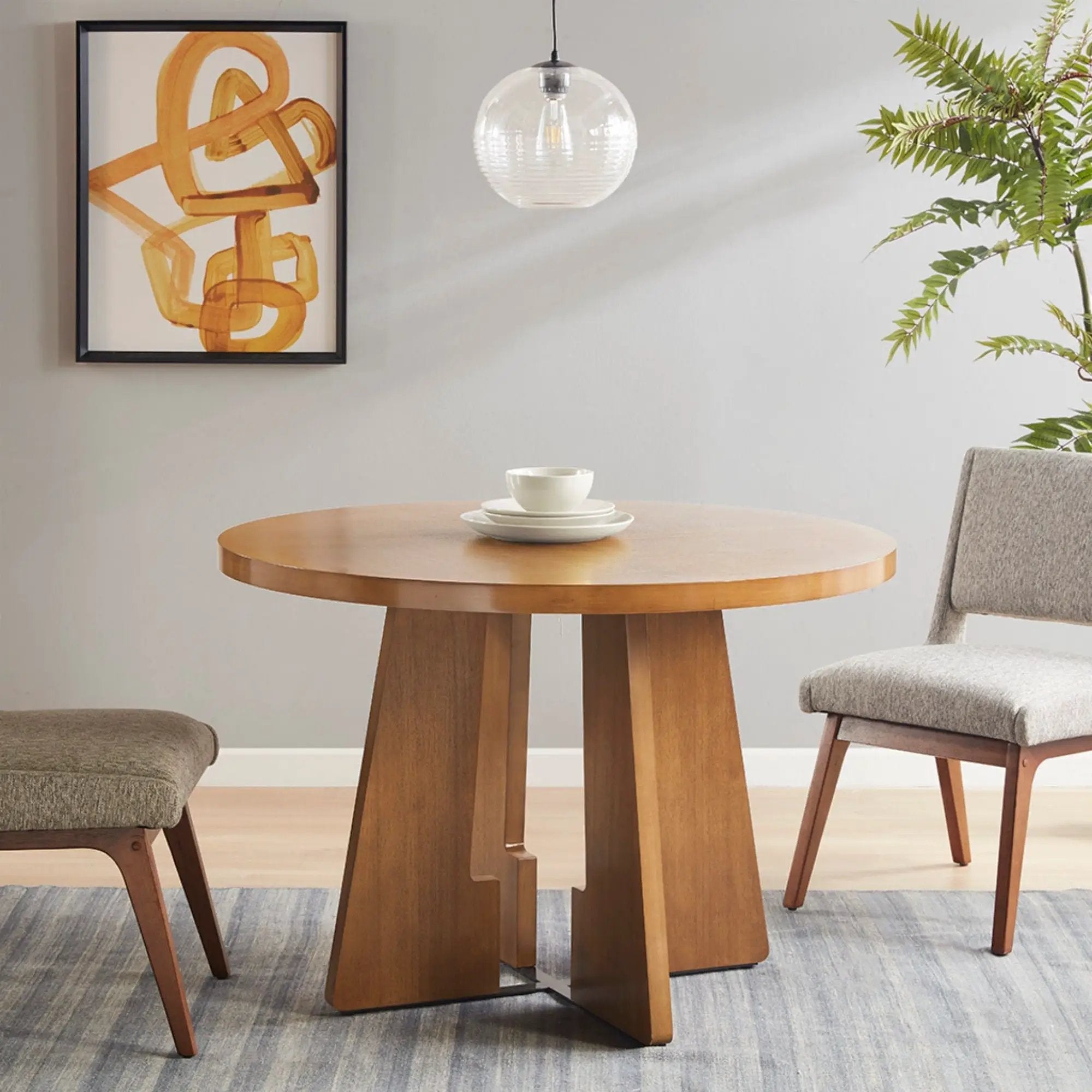 Round Dining Table With Pecan Wood Veneer - Walnut by HouseOfZazla
