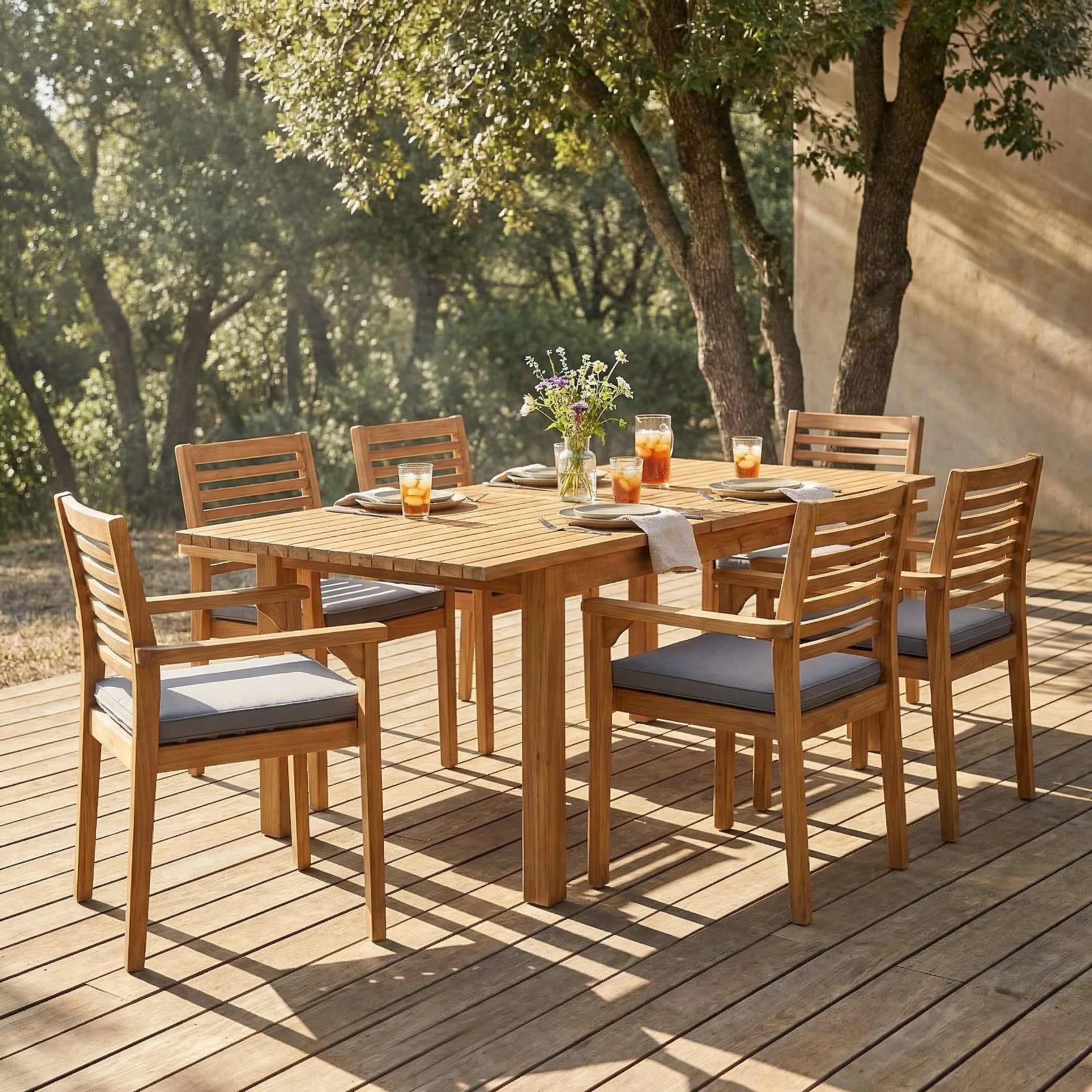7 Pieces Acacia Wood Outdoor Dining Set by HouseOfZazla
