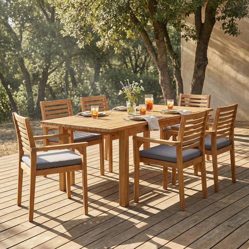 7 Pieces Acacia Wood Outdoor Dining Set by HouseOfZazla