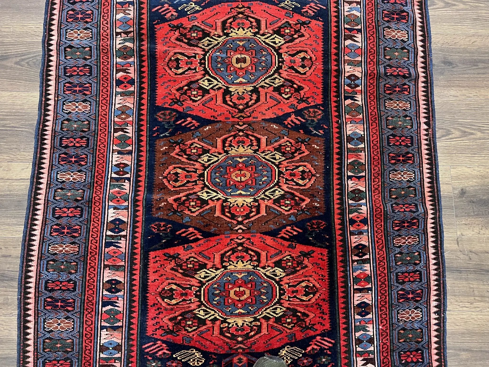 Antique Caucasian Seychour Rug 3.7 x 5.5, Collectible Oriental Carpet, Navy Blue and Red, Fine Kuba Rug, Vintage Rug, Wool Hand Knotted Rug by Jewel Rugs