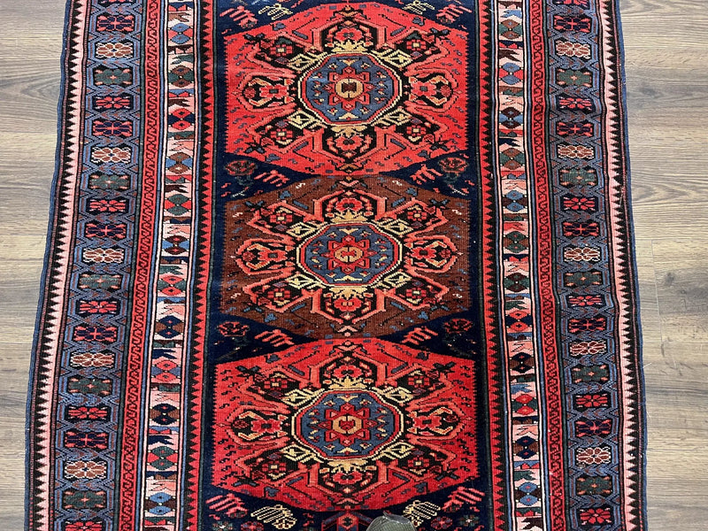 Antique Caucasian Seychour Rug 3.7 x 5.5, Collectible Oriental Carpet, Navy Blue and Red, Fine Kuba Rug, Vintage Rug, Wool Hand Knotted Rug by Jewel Rugs