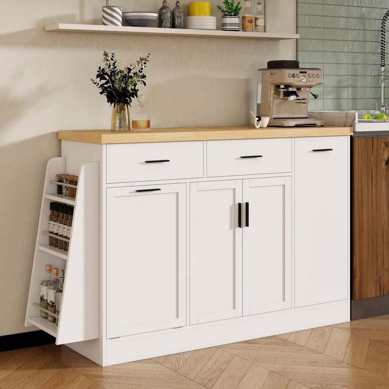 Kitchen Sideboard With Sliding Door Cabinet, 3 Tier Spice Rack by Unique Piece Furniture