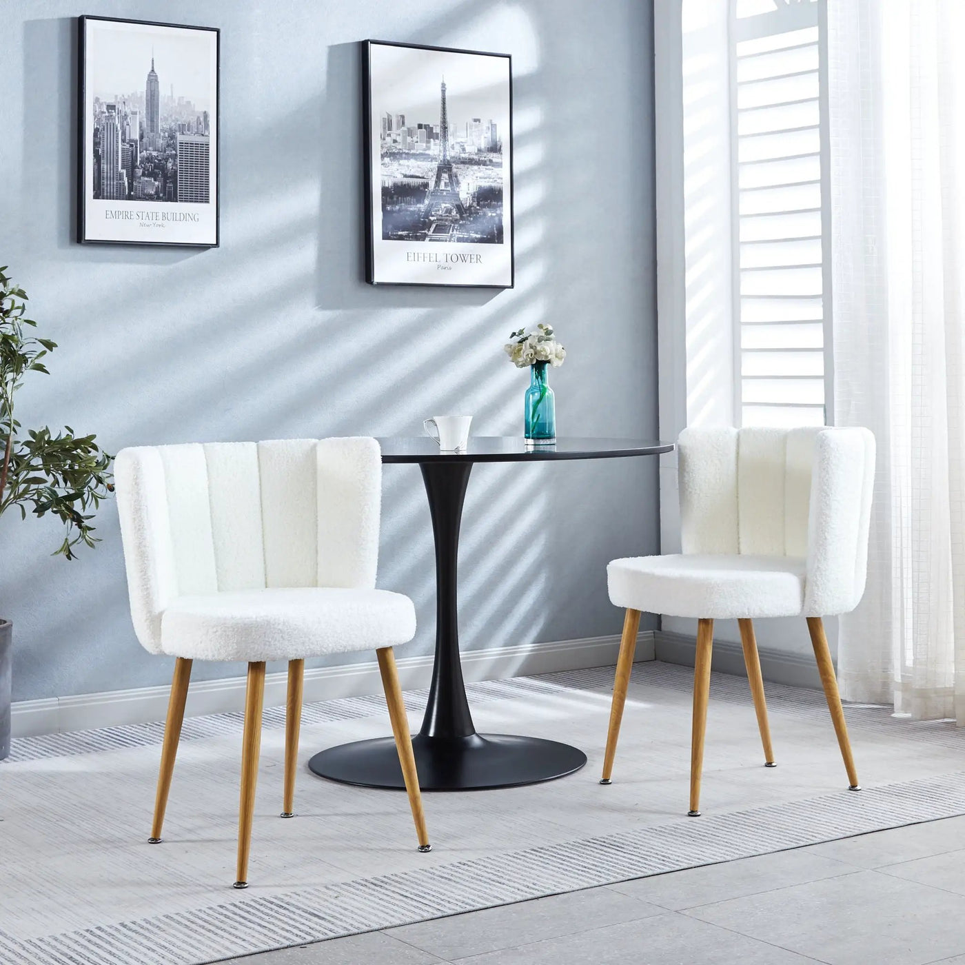 Modern Dining Chair (Set of 2) With Iron Tube Wood Color Legs, Shorthair Cushions And Comfortable Backrest, Suitable For Dining Room, Living Room, Cafe, Simple Structure by Unique Piece Furniture