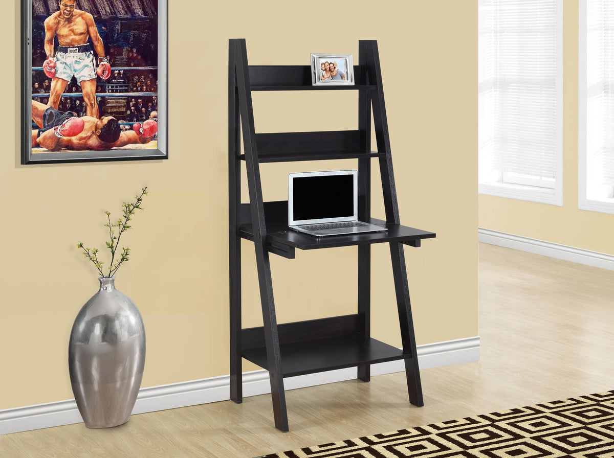 Computer Desk with Storage Shelves - Wood, Leaning Ladder Style - Dark Brown or Light Brown, photo 6 of 8