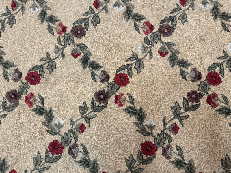 Vintage Hooked Rug 7x9, Rosters in Border, Roses and Butterflies by Jewel Rugs