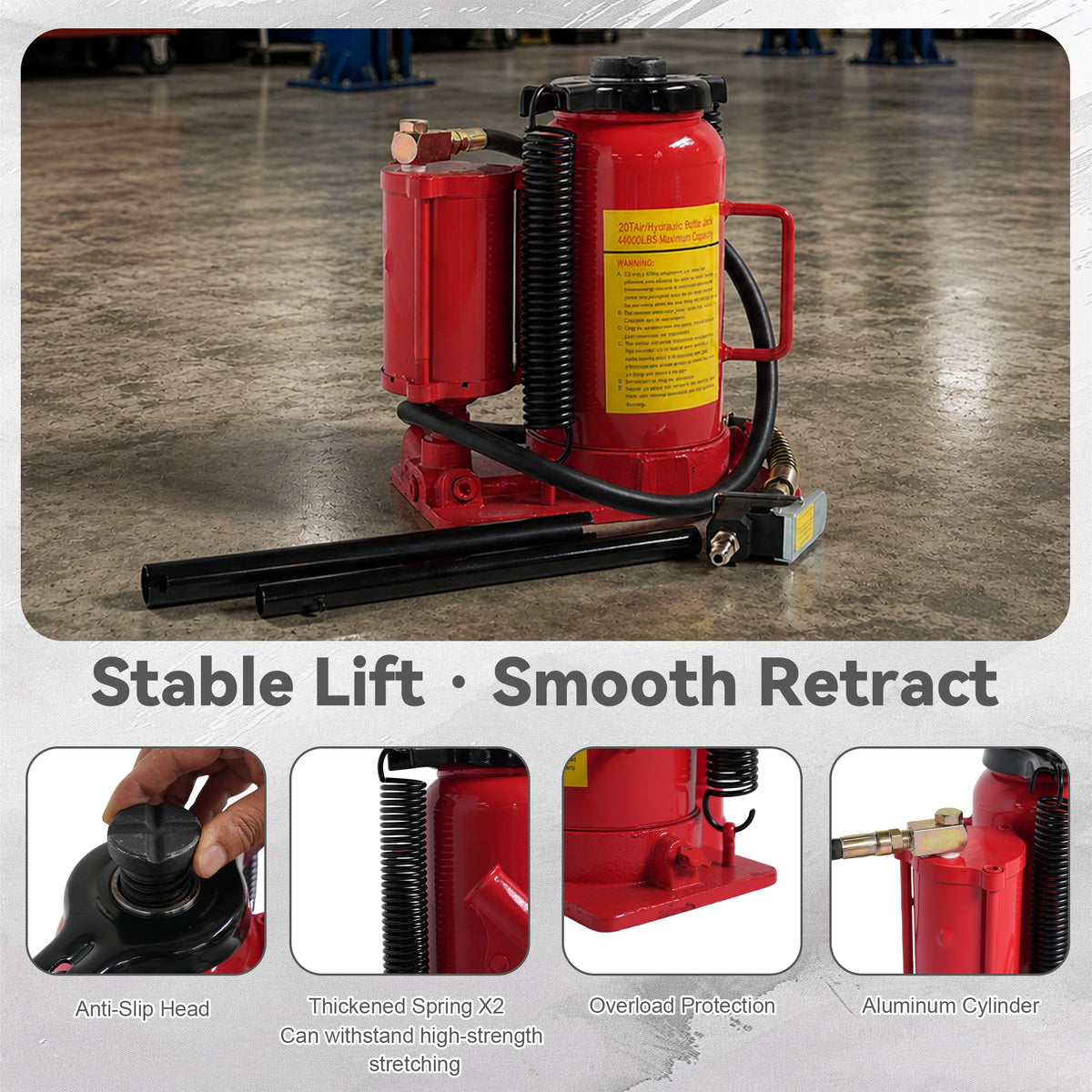 20 Ton Air Hydraulic Bottle Jack with Manual Pump - Steel, photo 6 of 6