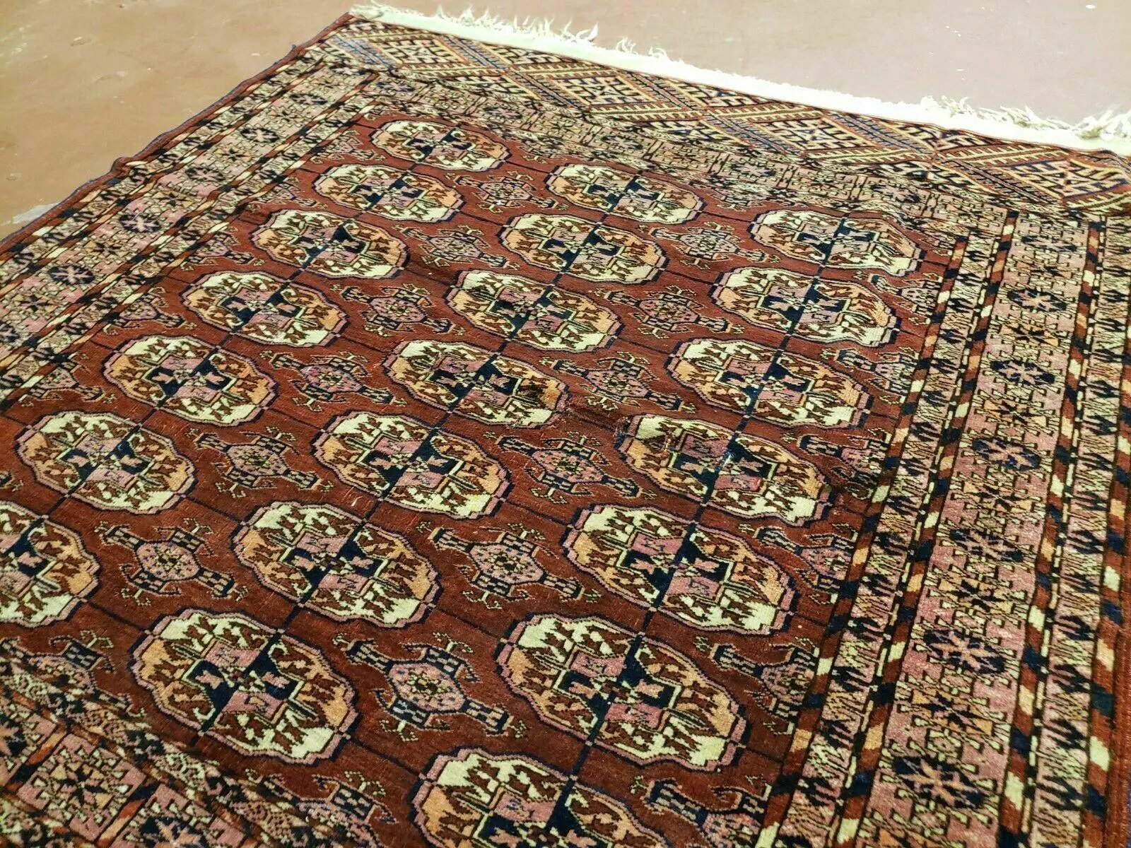 4' X 4' Antique Handmade Turkoman Bokhara Balouch Woven Wool Rug Brick Red Nice by Jewel Rugs