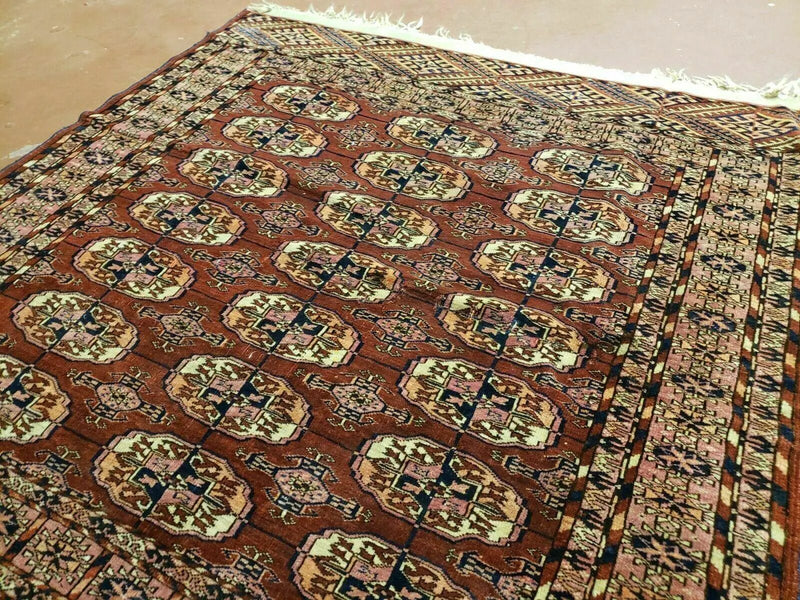 4' X 4' Antique Handmade Turkoman Bokhara Balouch Woven Wool Rug Brick Red Nice by Jewel Rugs