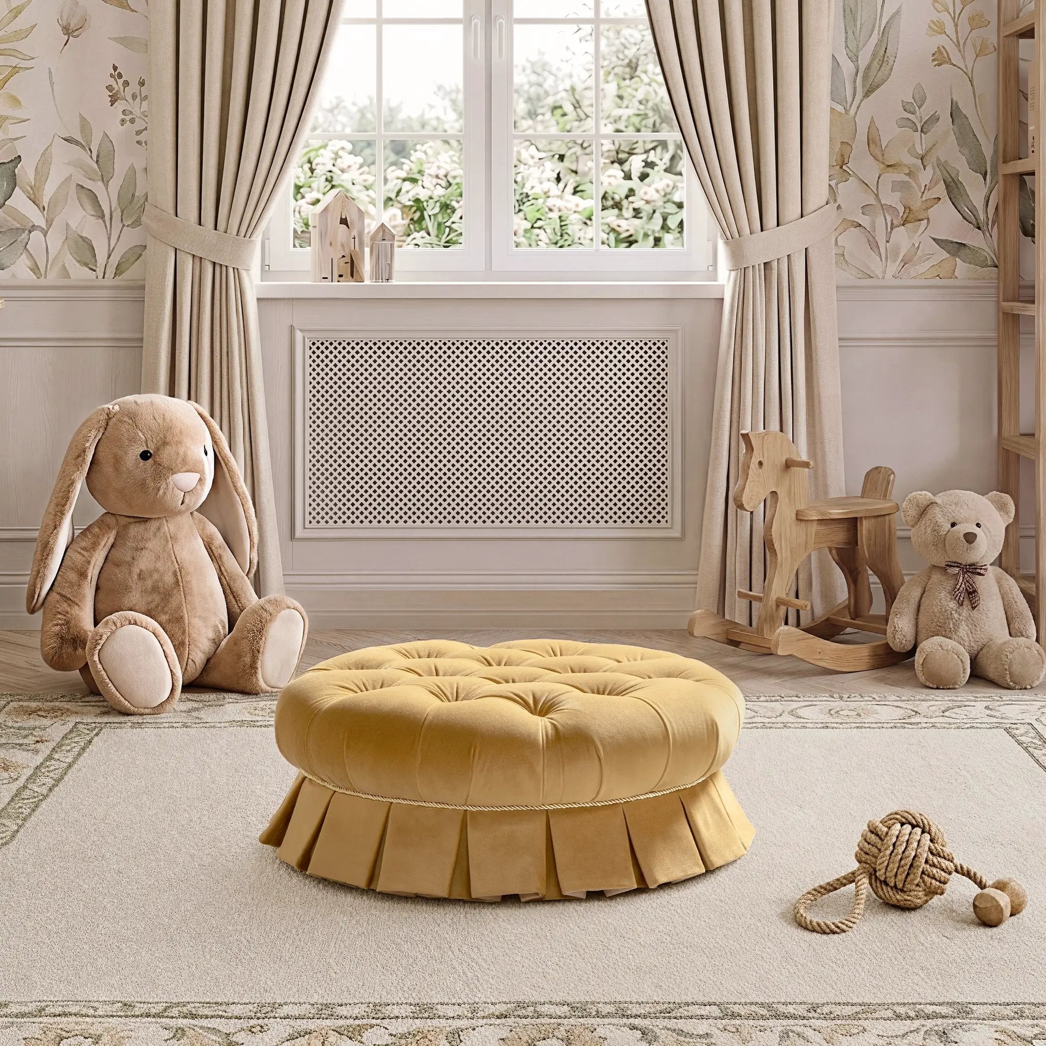 Roquefort 24.5" Round Tufted Velvet Pet Bed with Box-Pleated Skirt by HouseOfZazla