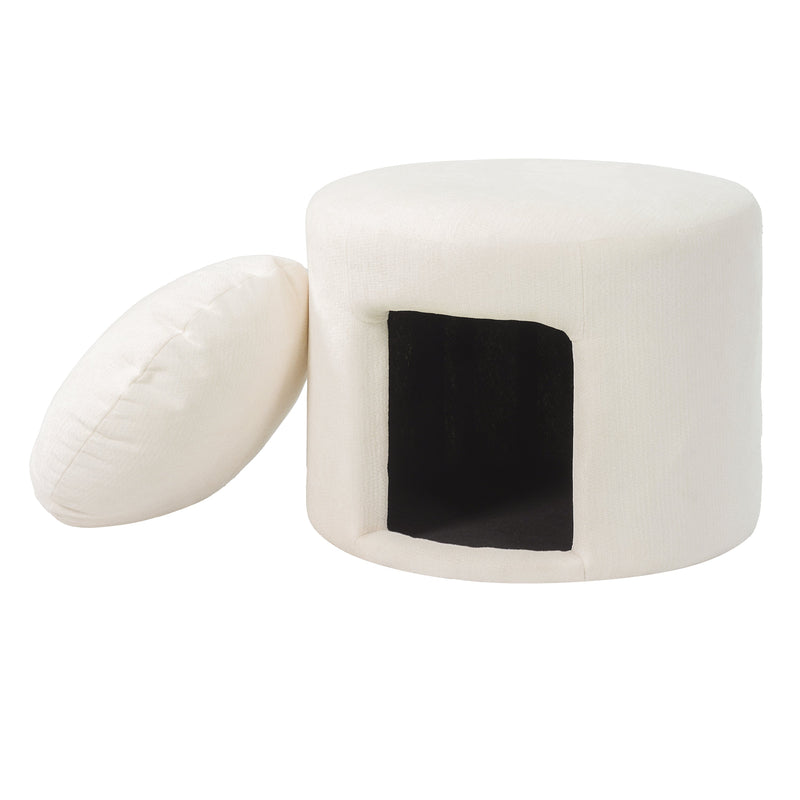 Beige Pet-Friendly Ottoman with Removable Pet Cushion and Hidden Nook by HouseOfZazla