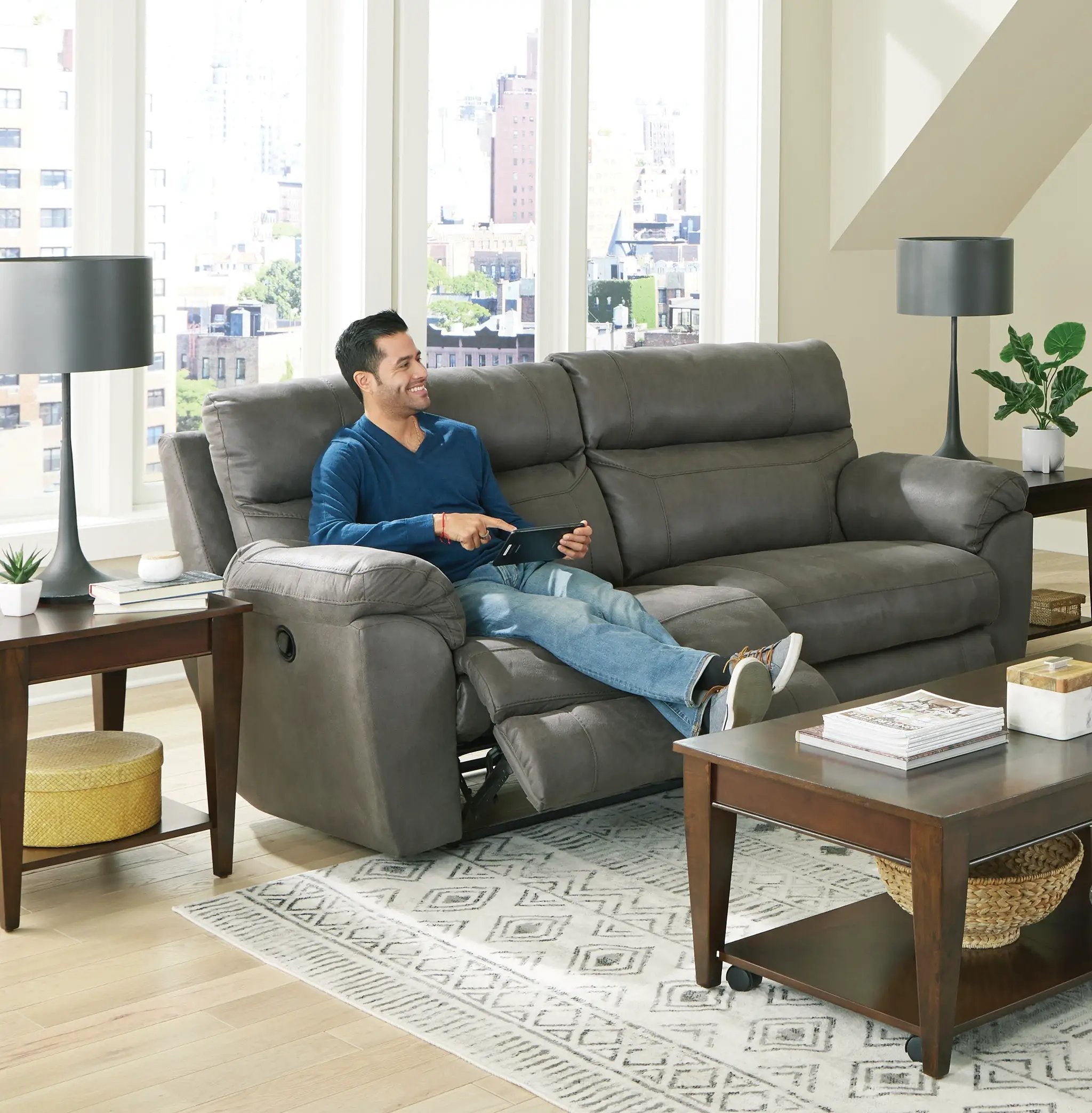 Atlas - Reclining Sofa - Charcoal by Unique Piece Furniture