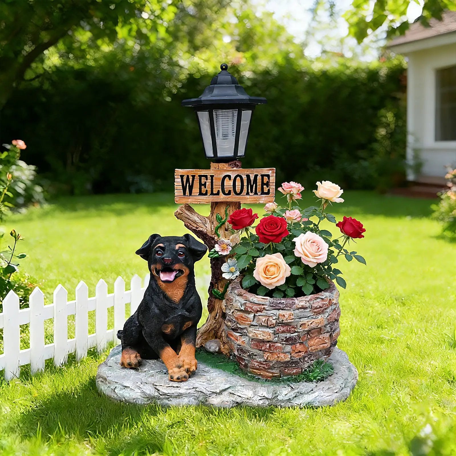 Puppy Dog Solar Planter Outdoor Statue by HouseOfZazla