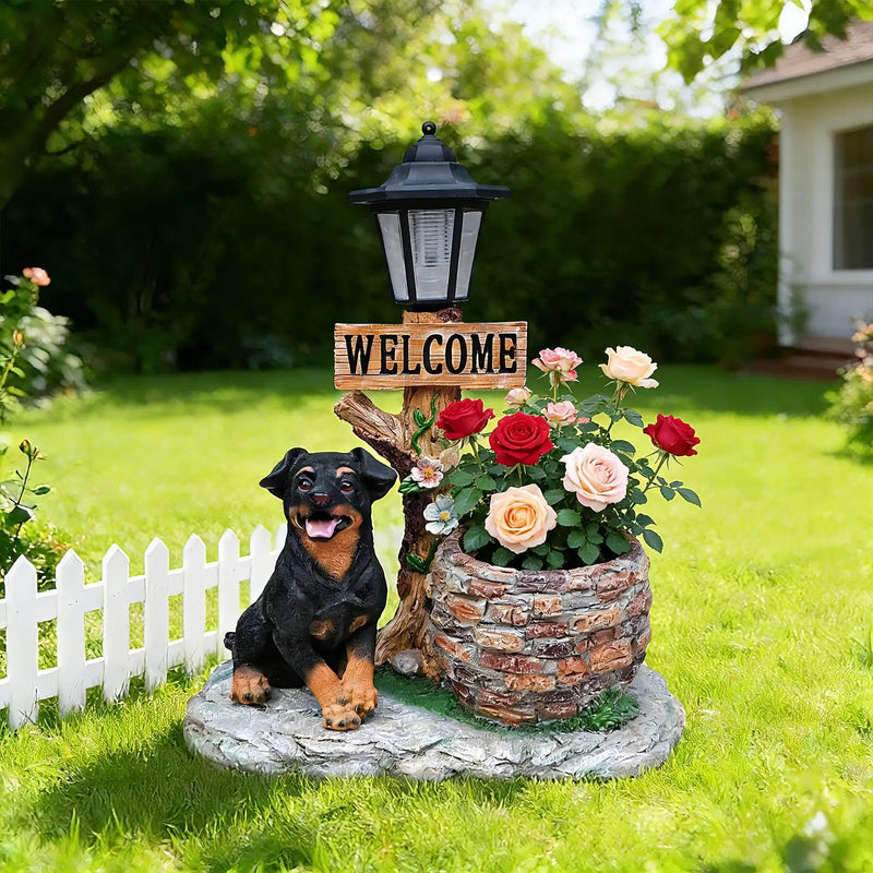 Puppy Dog Solar Planter Outdoor Statue by HouseOfZazla