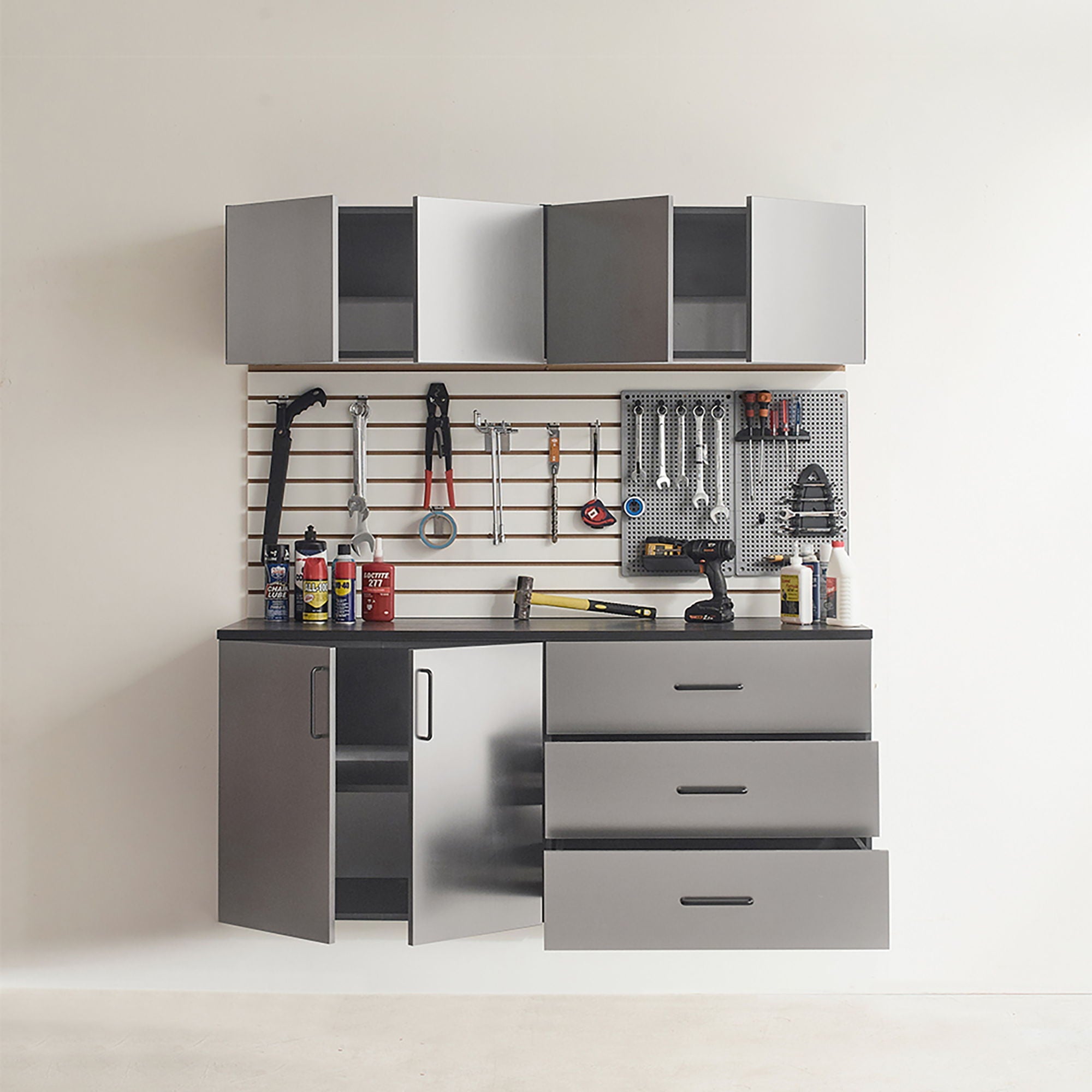 Astro Series - Garage Cabinet Set C With Soft Closing Drawers - Metallic Gray by HouseOfZazla