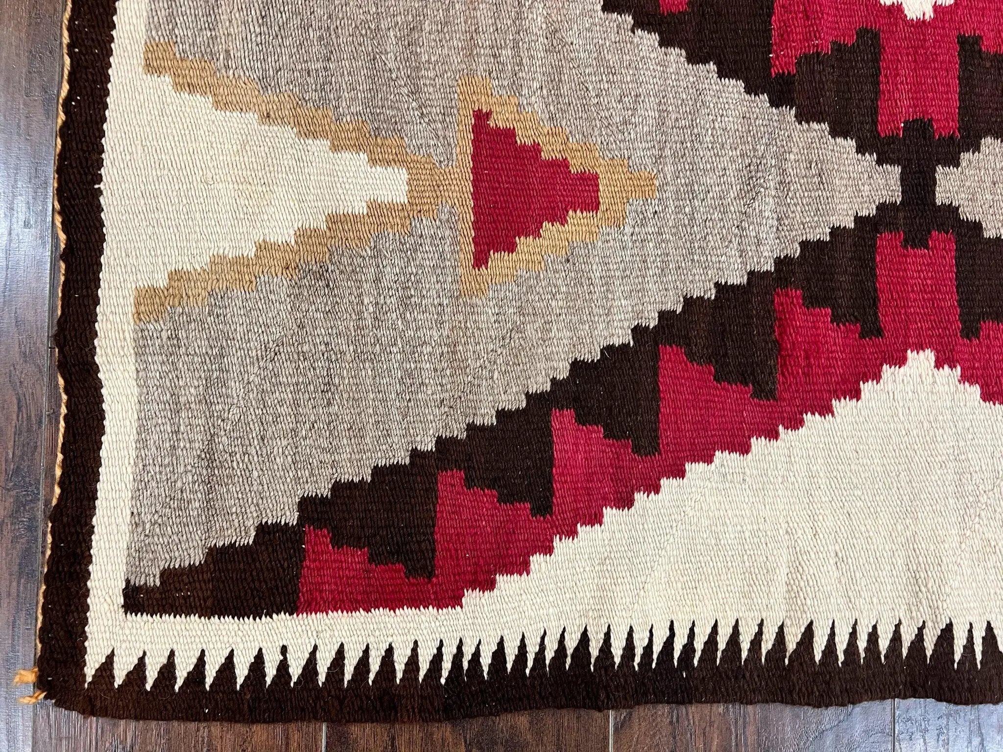 Antique Navajo Rug 2x4, Collectible Native American Wool Handmade Rug, Ivory Black Red Gray, Vintage Navajo Textile by Jewel Rugs