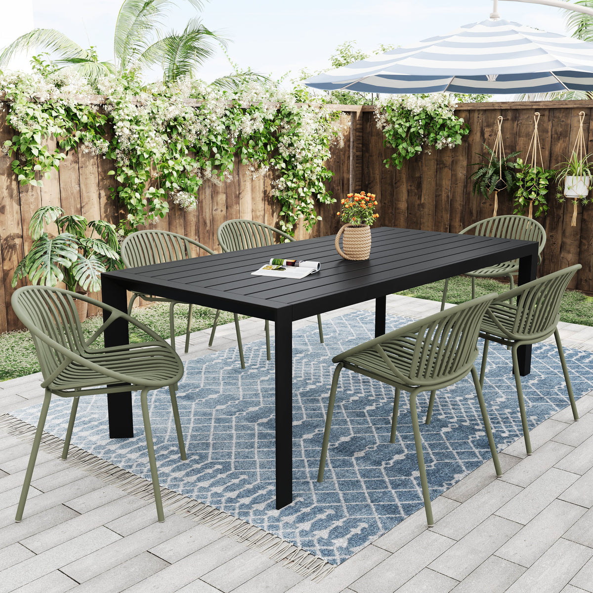 7 Piece Outdoor Dining Set with Stackable Chairs - Multiple Colors