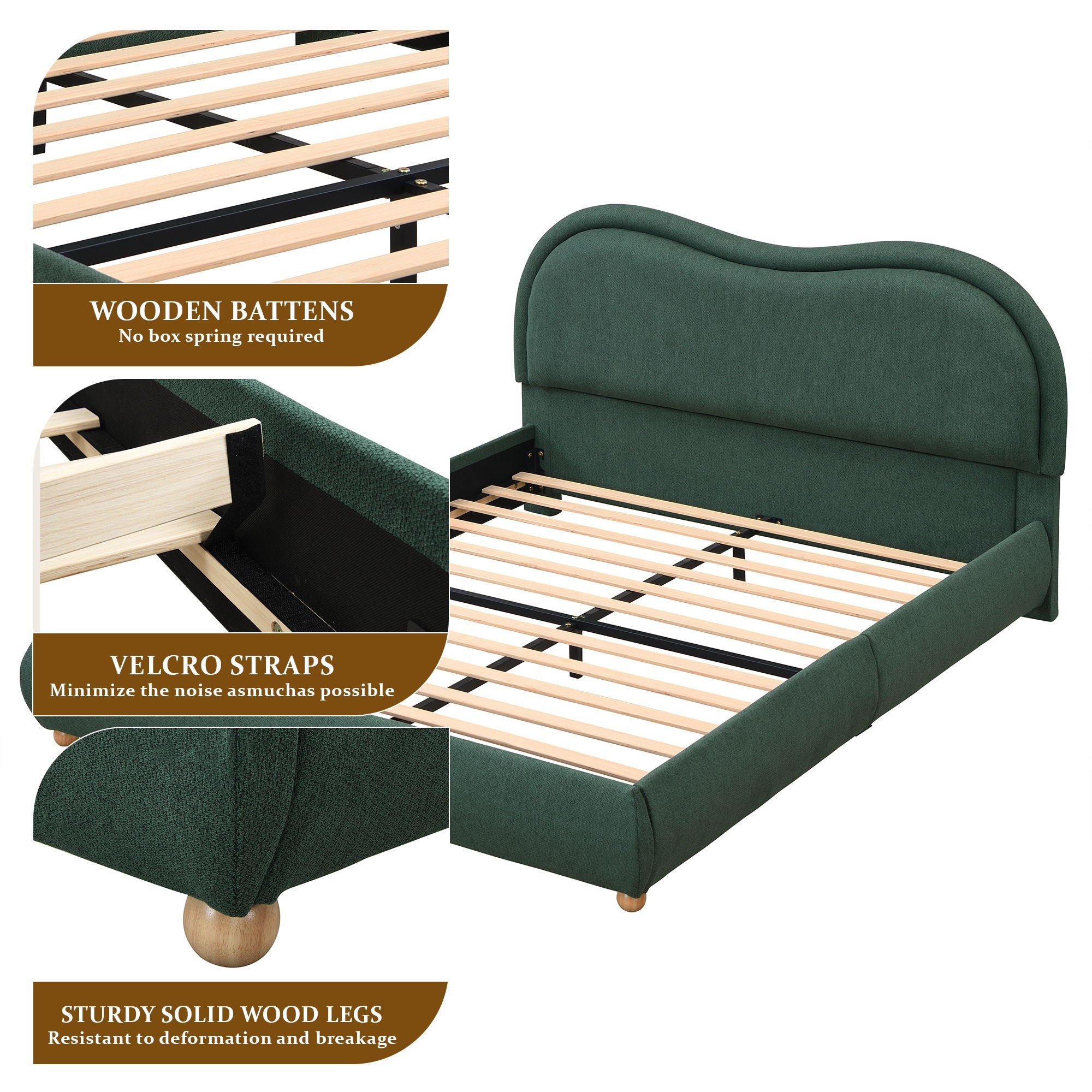 Upholstered Platform Bed Frame With Curved Headboard by HouseOfZazla
