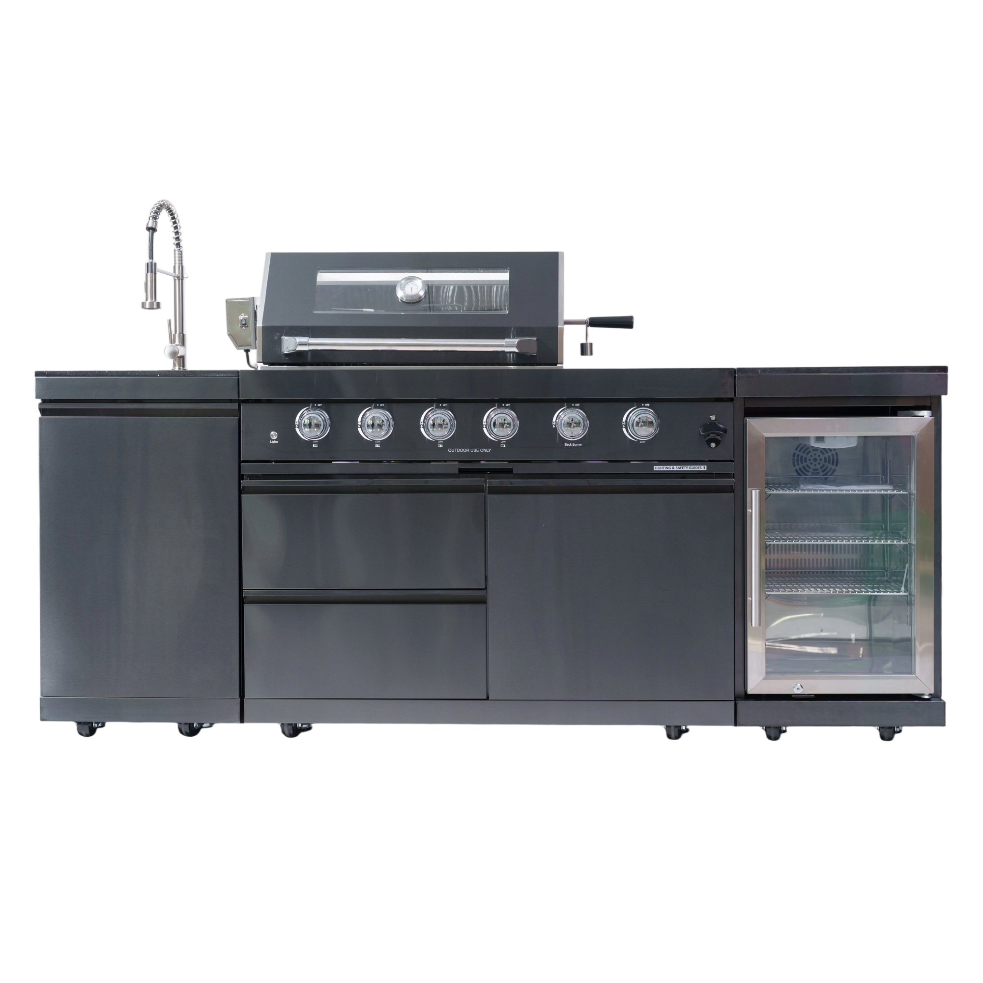 NG 85" 4-Burner 72,000 BTU Black Outdoor Kitchen Island Grill + Refrigerator + Sink by Chery Industrial