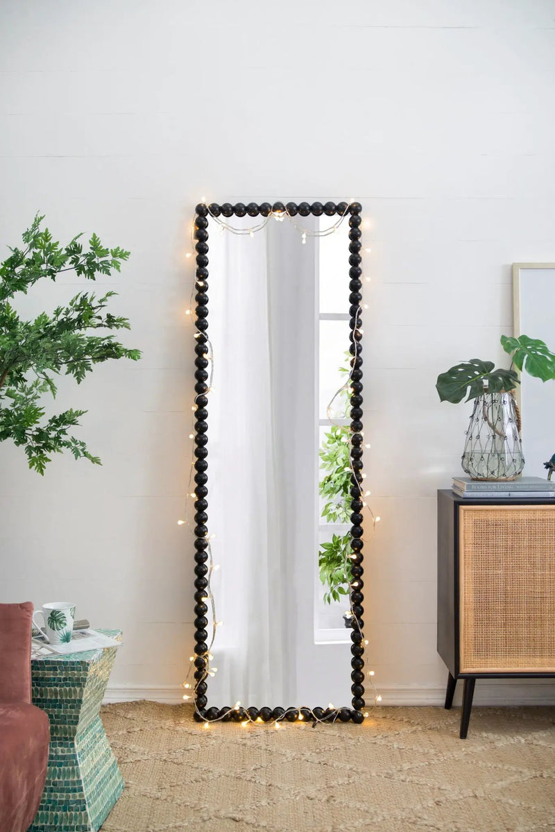 Full Length Mirror With Metal Beaded Frame, Rectangular Oversized Mirror For Living Room Bedroom - Black by HouseOfZazla