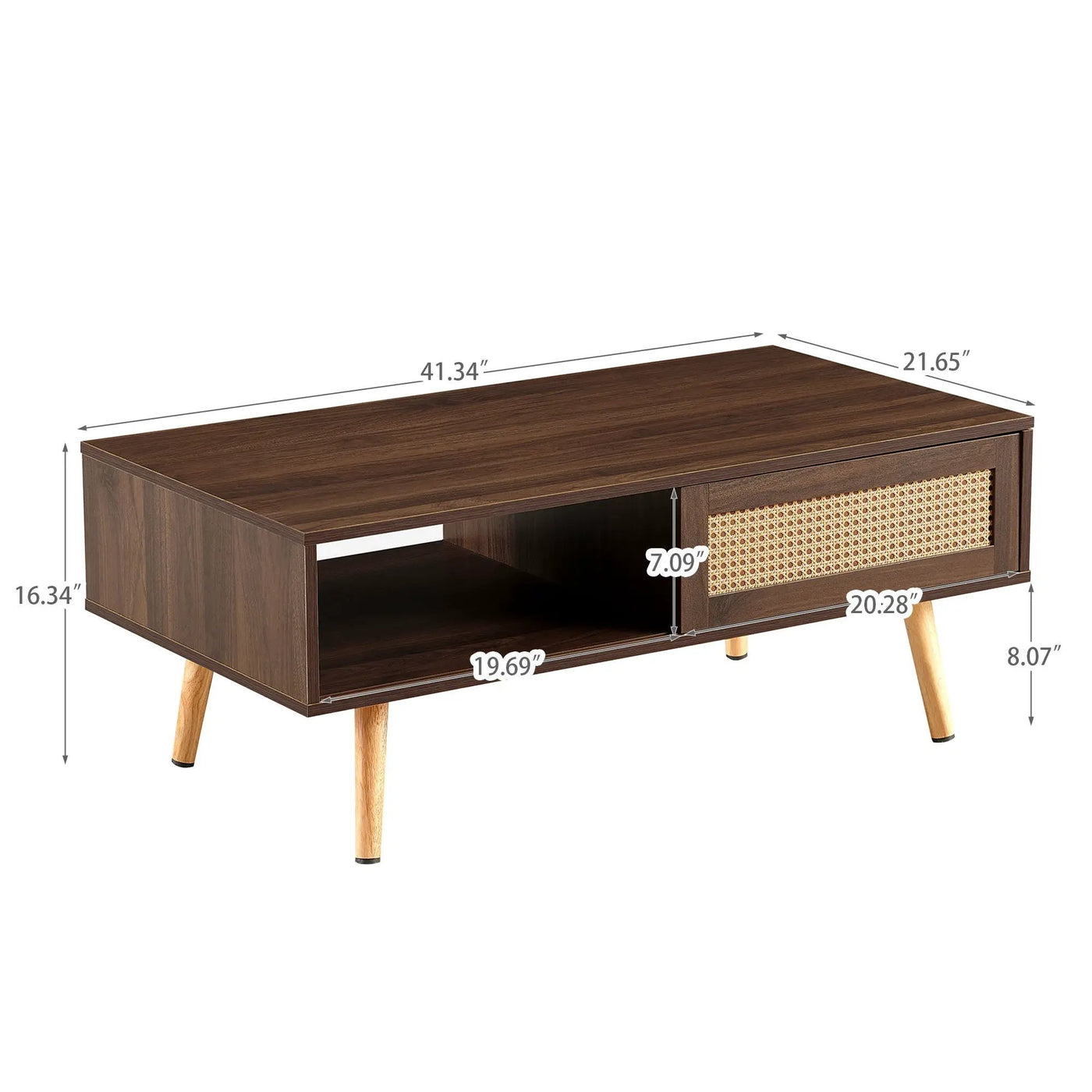 41.34" Rattan Coffee Table, Sliding Door For Storage, Solid Wood Legs, Modern Table For Living Room by HouseOfZazla