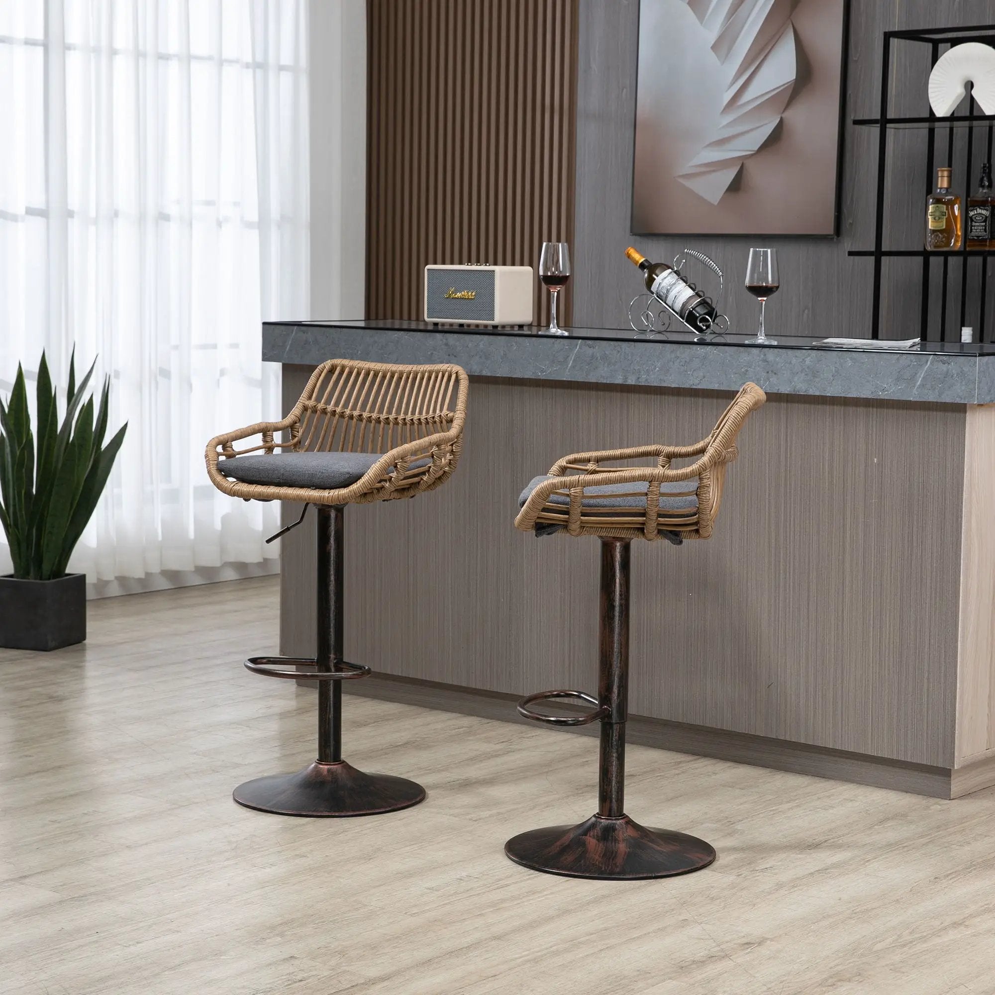 Modern Swivel Bar Stools Adjustable Counter Chairs With Footrest (Set of 2) by HouseOfZazla