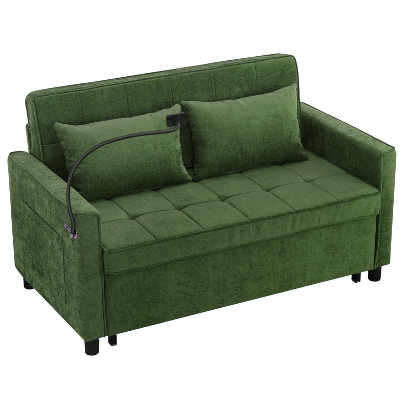 Loveseat Sofa Bed Sleeper With Reversible Backrest, Side Pockets, USB Ports, Phone Holder
