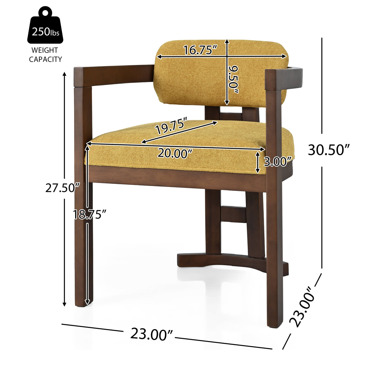 Indoor Upholstered Wood Dining Chair Set of 2 - Yellow Walnut, photo 4 of 10