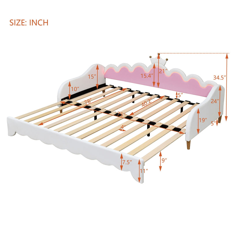 Extending Daybed With LED Lights, Modern Upholstered Princess Daybed With Crown Headboard by HouseOfZazla