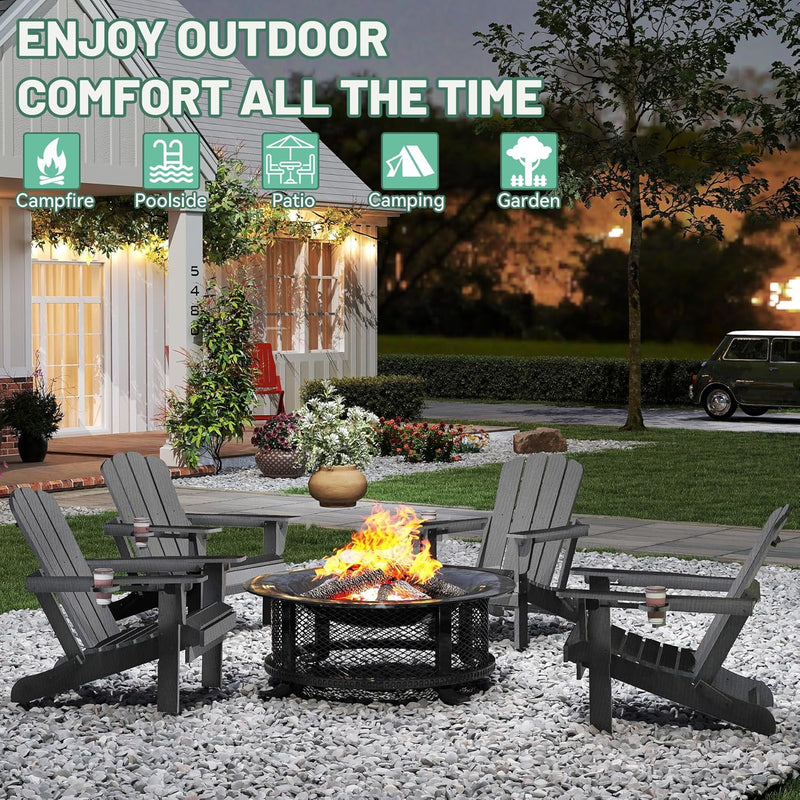 Adirondack Chair with Folding Design and Cup Holder - Gray by HouseOfZazla