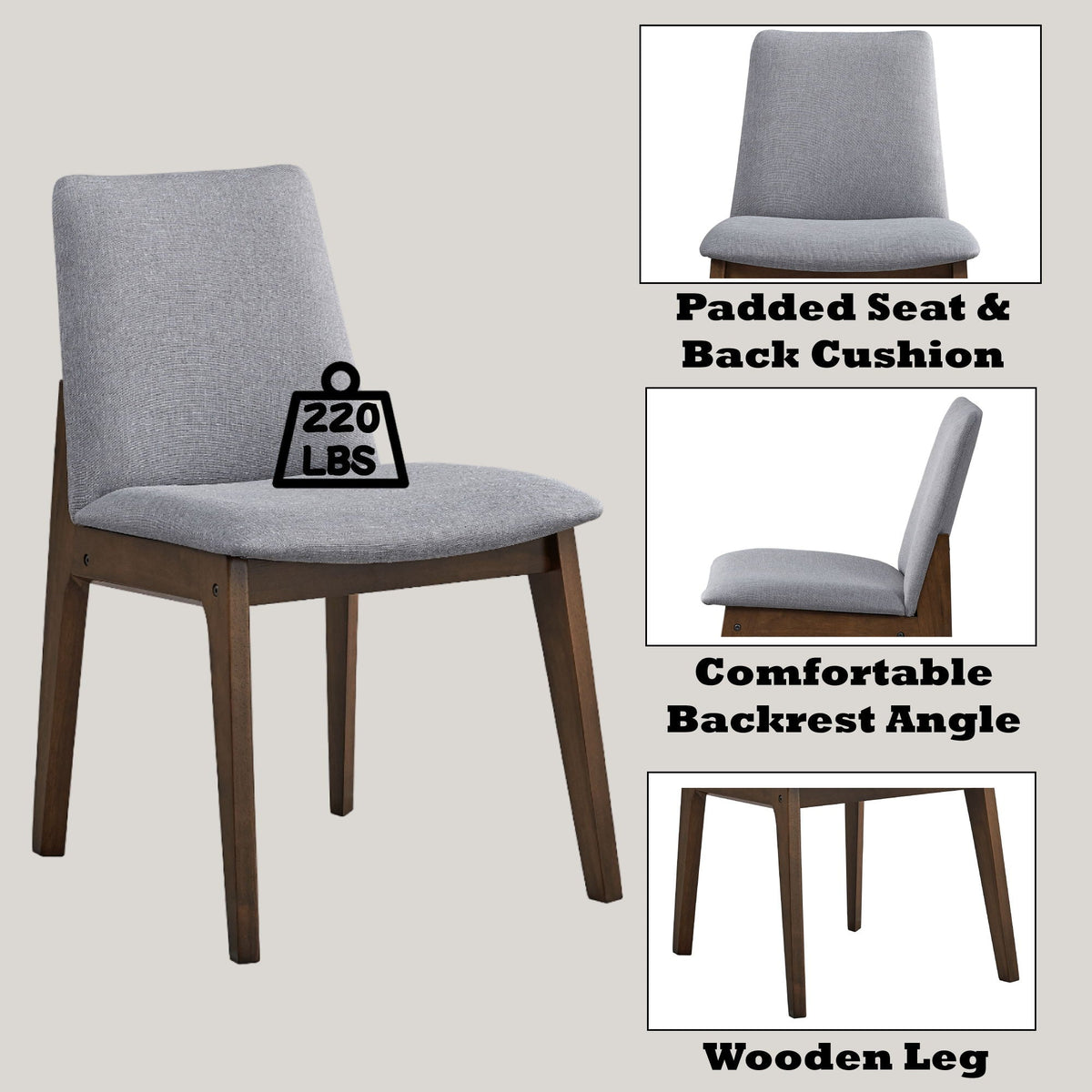 Kaela Side Chair Set of 2 with Cushioned Seat - Light Gray, photo 4 of 4
