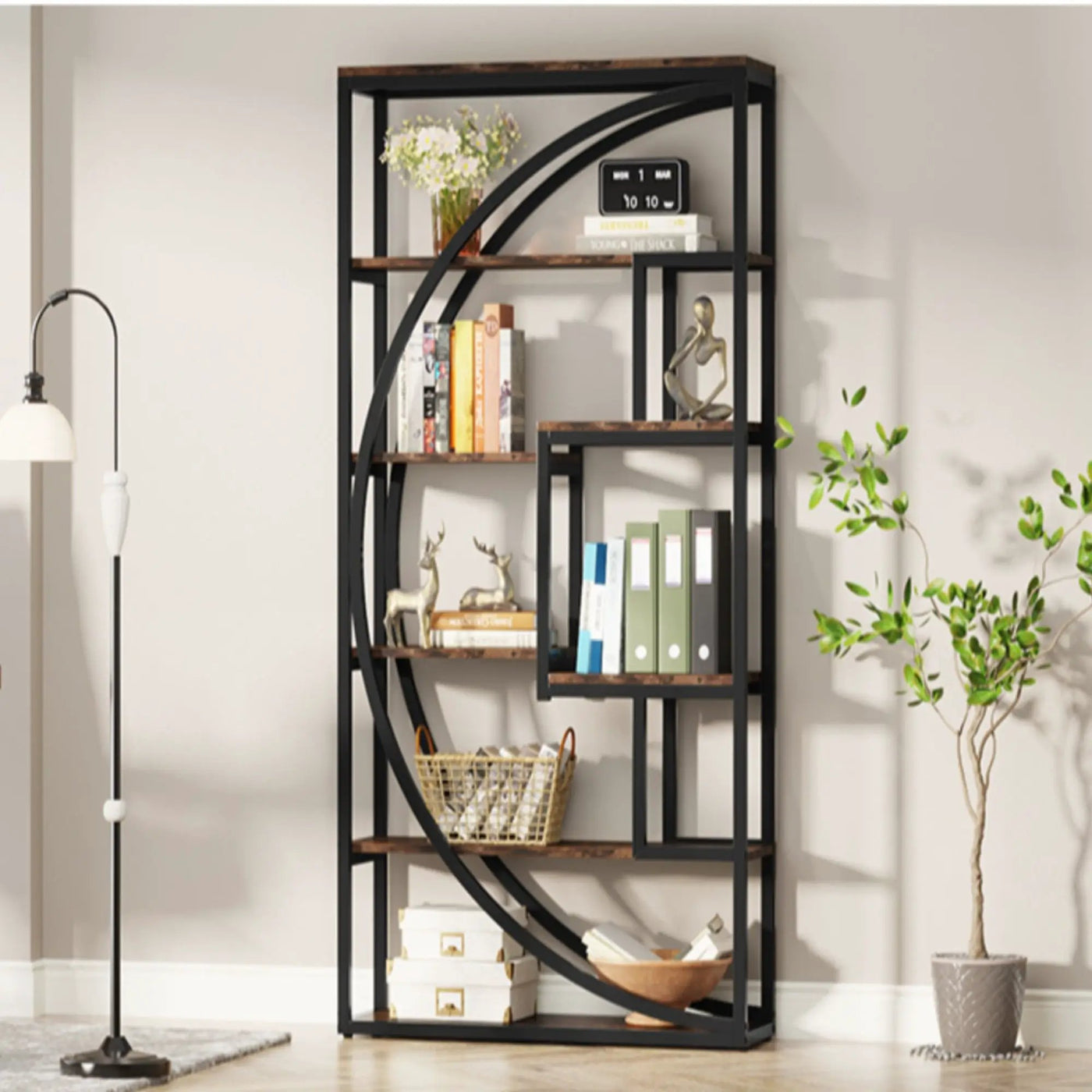 5 Tier Etagere Bookshelf With 8 Open Shelves Organizer For Living Room by HouseOfZazla