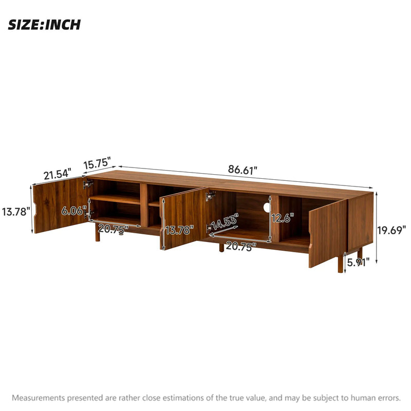TV Stand With Legs, Media Console, 4 Cabinets For Living Room - Natural Wood by Unique Piece Furniture