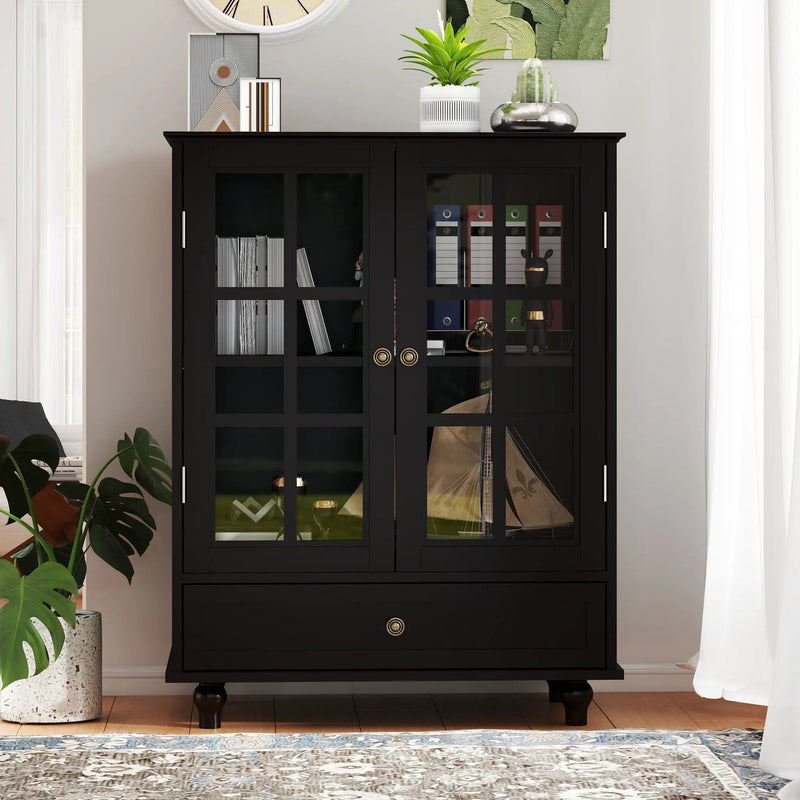 Minimalist Buffet Cabinet With Double Glass Doors And Drawer by HouseOfZazla