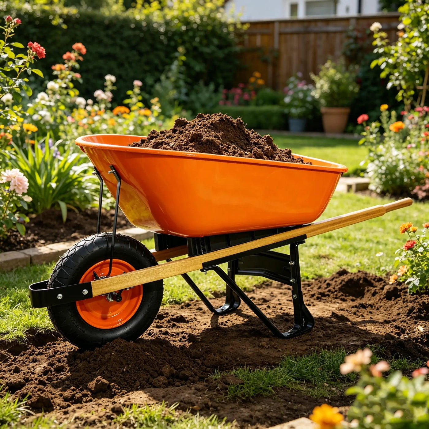Steel Tray Wheelbarrow Two-Wheeled Trolley for Garden Use by HouseOfZazla